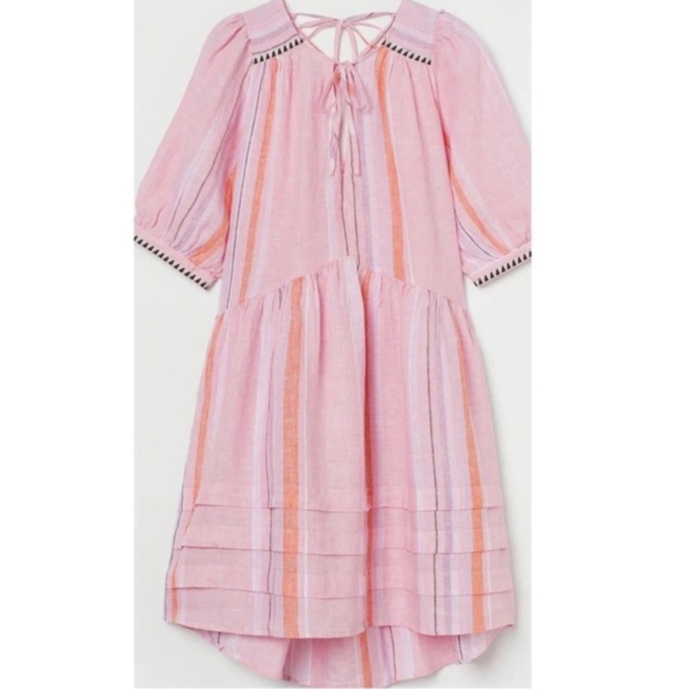 LEMLEM x HM Pink Orange Striped Linen Mini Dress